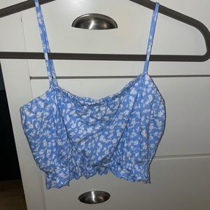 Me to We Blue and White Floral Crop Top